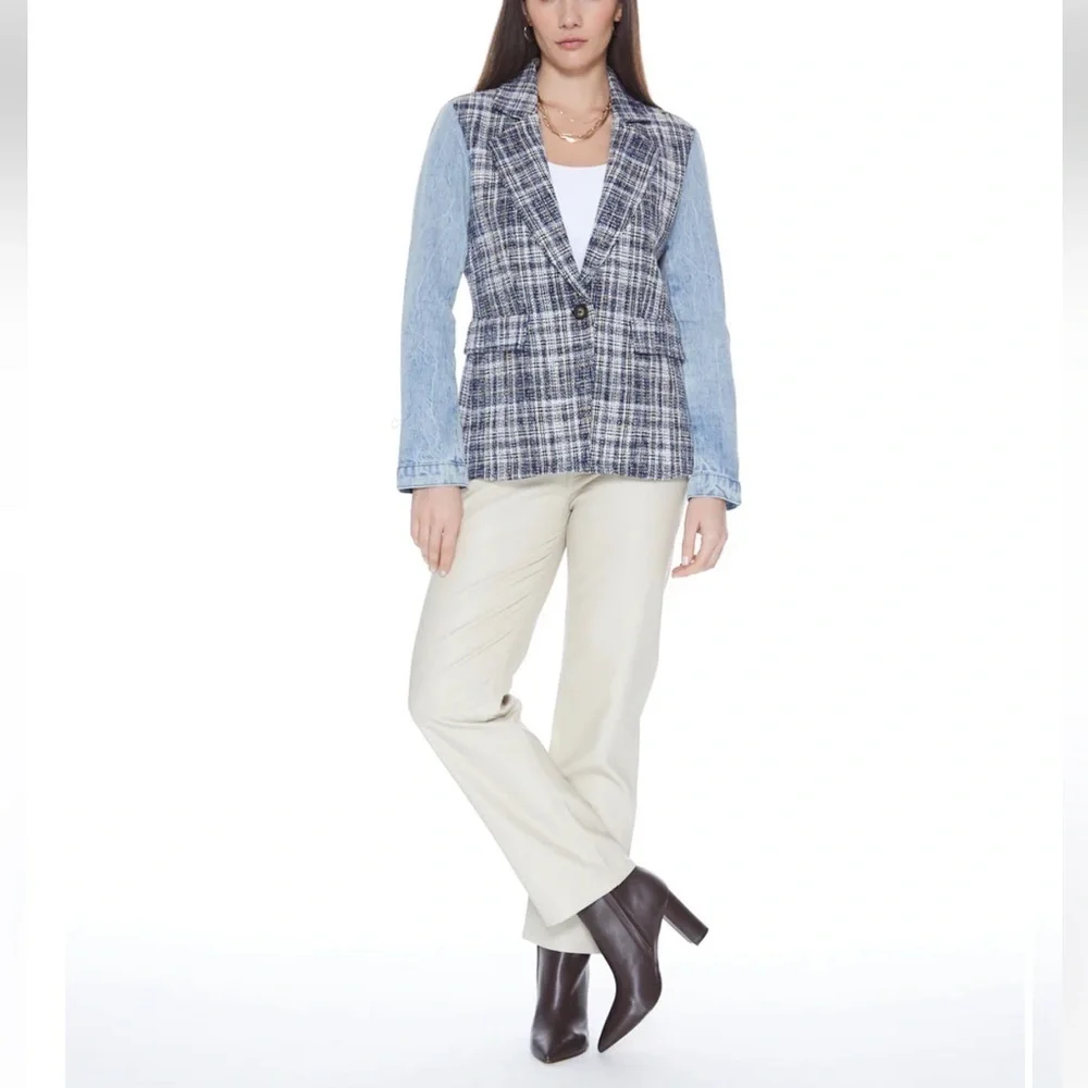 BLUE REVIVAL MIX DENIM HELEN BLAZER IN TWEED BLAZER SIZE S